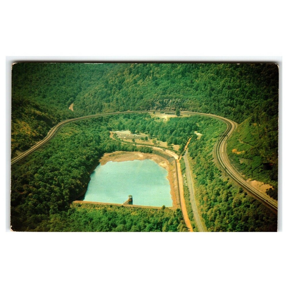 Altoona PA Horseshoe Curve Aerial View Plastichrome Postcard